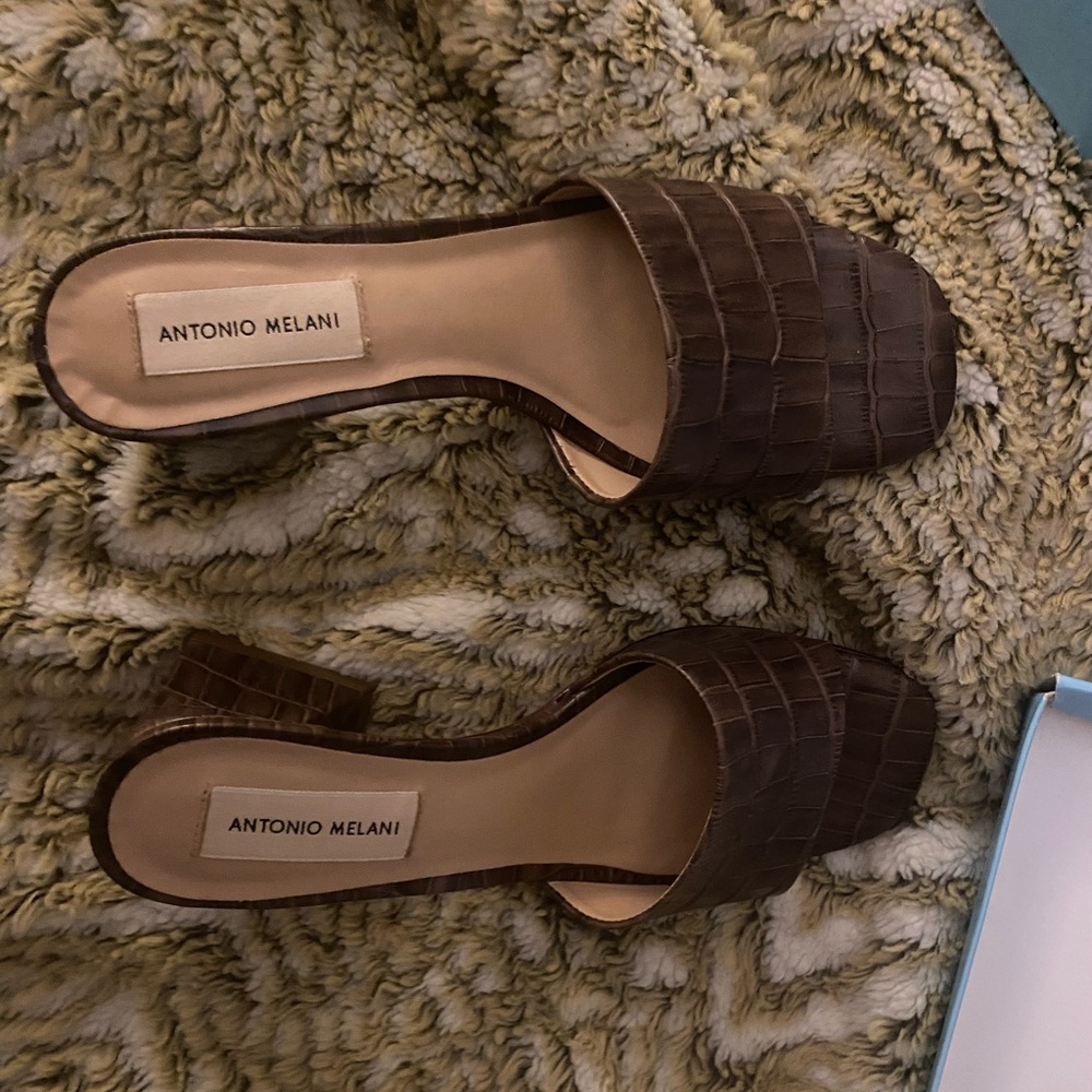 Antonio Melani Brown Woven Leather Mules